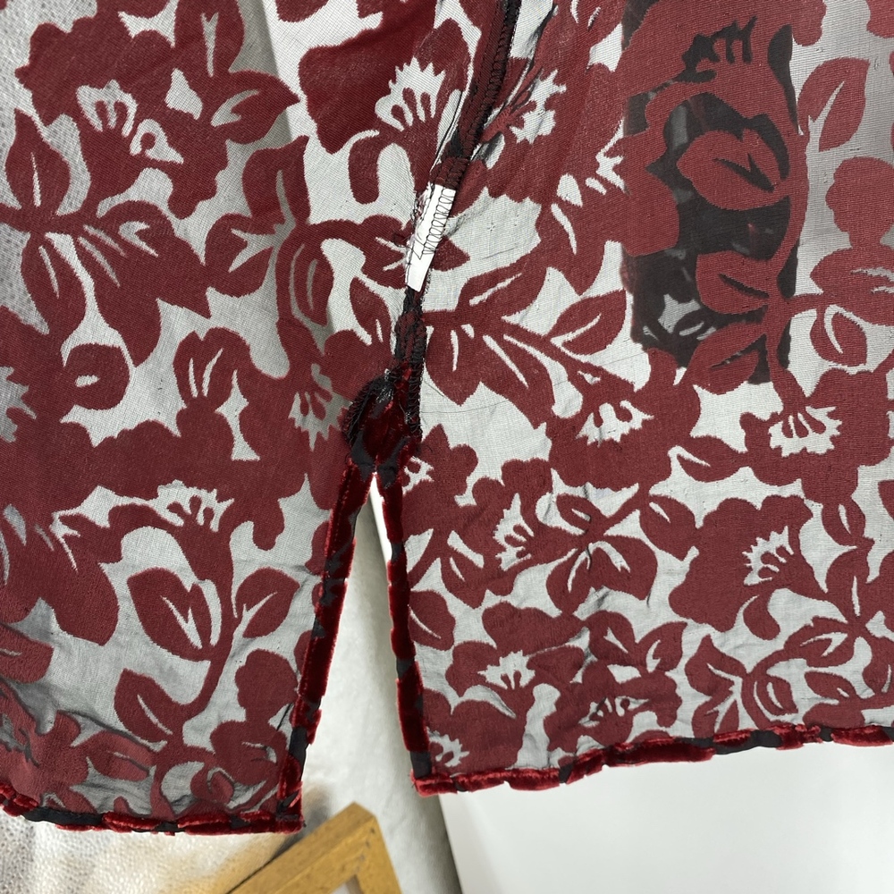 Laura‎ Ashley Cardigan Womens Medium Burgundy Vintage 90s Velvet Burnout Floral - Picture 3 of 12